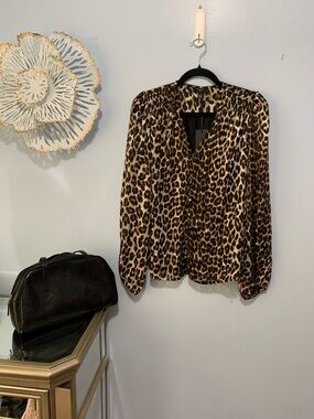 Haver London Leopard Print V-Neck Long Sleeve Blouse - Brown/Tan